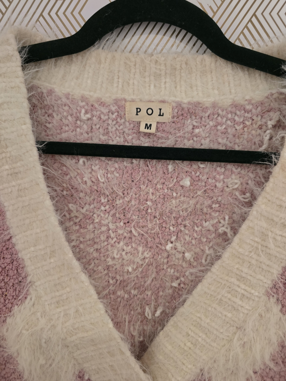 POL Pink and Cream Diamond Cardigan - Picture 3 of 6